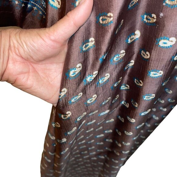 Vintage Womens Maxi Dress Size Large Brown Custom Made Silk Paisley Neck Tie - Picture 9 of 16